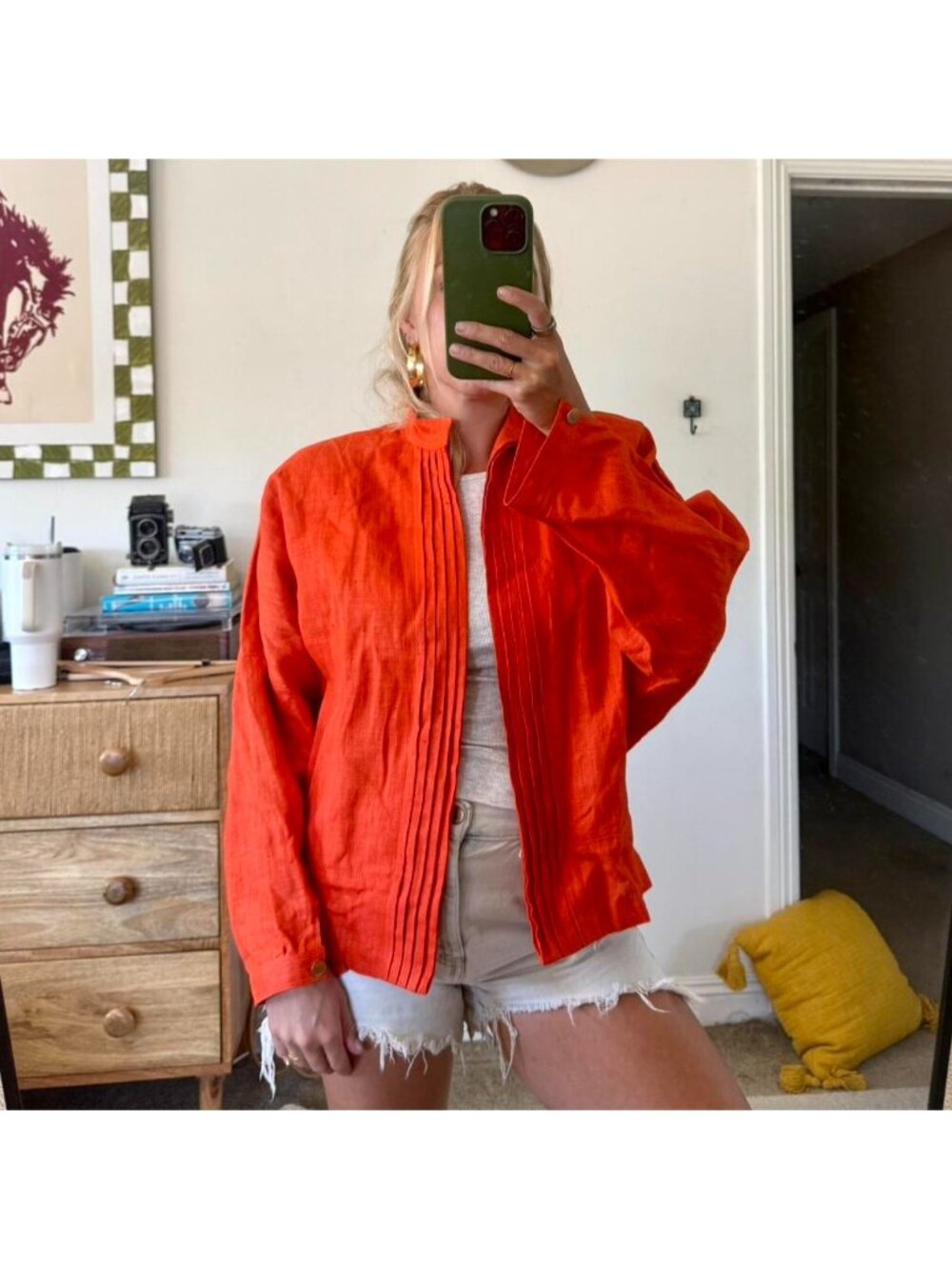 BIS VINTAGE ORANGE LINEN CARDIGAN RETRO WOMENS SIZE MEDIUM
